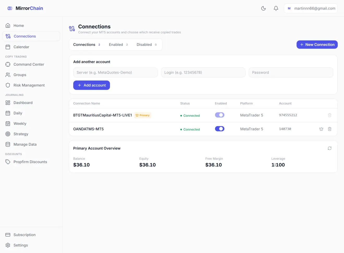 Connections — multi-account sync